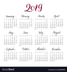 Plain Wall Calendar 2019 Year Lettering Flat