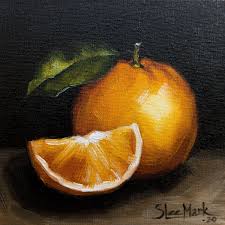 Orange with slice 6" by S. Lee Mark Still life oil painting Fruit Home  Décor art