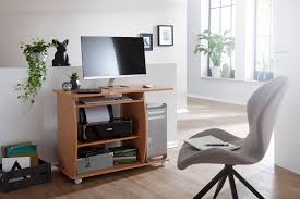 I've gone for the dark oak with ebony legs i went for the 100 x 50 desk in medium oak and stiffkey blue drawer and it's just perfect. Finebuy Desk With Wheels Beech 90 X 71 X 50 Cm With Keyboard Excerpt Pc Table With Printer Tray Space Saving Computer Table For Small Rooms Laptop Table On Lockable Wheels Home
