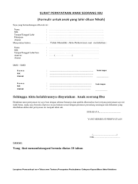 Contoh surat beranak anak luar nikah. Surat Pernyataan Anak Seorang Ibu Pdf