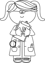 Black And White Classroom Students Clipart Clip Art Black And White Black And White Girl Scientist With A Clipboard Clip Art Image Black Girl Scientists Science Clipart Black And White Girl