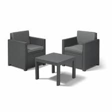 Salon De Jardin En Imitation Resine Tressee Allibert 2 Personnes Victoria Gris Salon De Jardin Chaise Exterieur Mobilier Jardin