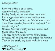 Goodbye Letter By S R Chappell C Heartbreak Poems Rhyming Poems Prayer For The Day