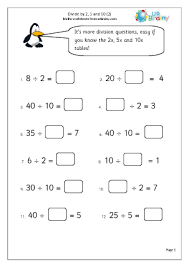 divide by 2 5 and 10 division maths worksheets for year 2 age 6 7 by urbrainy com