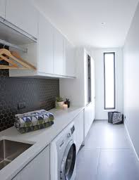 Laundry With A Black And White Colour Palette This Would Be Great But On A Smaller Scale Modern Laundry Rooms Laundry In Bathroom Laundry Room