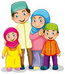 muslim family kartun gambar animasi kartun lukisan keluarga