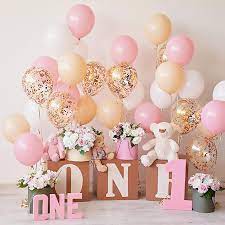 40 60 Pcs Pink Rose Gold Confetti Balloons Set Rose Gold Etsy 1st Birthday Girl Decorations Girl Birthday Decorations 1st Birthday Party For Girls