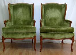 Pair Of Green Vintage French Bergere Louis Xv Style Wing Chairs By Gilliam Gilliam Vintageretro French Bergere Chairs Green Leather Chair Bergere Chair