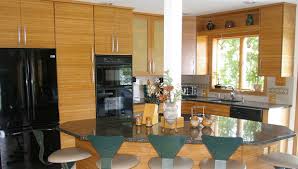 green kitchen with bamboo reface