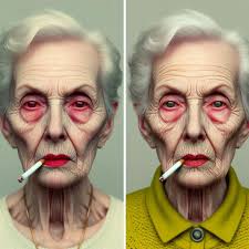 Grainy disposable camera picture of an old lady dressed in a swimsuit  eagerly devouring her meal in a McDonald's restaurant. A monkey smoking a  cigarette sits