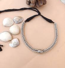 German silver dolki shape bead ghunghru chain with patua dori long necklace  for women and girls.