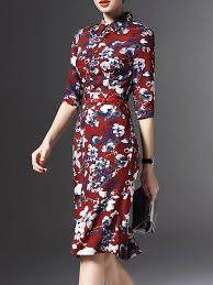 Usd 96 00 Floral Print Midi Dress With Belt Floral Print Midi Dress Pretty Dresses Business Dresses