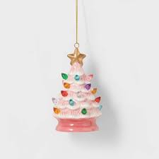 This is a nice set of vintage hard plastic mini standing deer. Lit Ceramic Retro Christmas Tree Christmas Tree Ornament Pink Wondershop Target