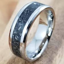 Black And Green Wedding Band Black Meteorite Obsidian Stainless Steel Glow Ring Green Etsy Mens Meteorite Ring Meteorite Wedding Rings Obsidian Ring