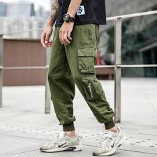 2019 Fashion Streetwear Men Jeans Army Green Loose Fit Multi Pockets Cargo Pants Harem Trouse Pants Outfit Men Green Pants Fashion Green Pants Outfit