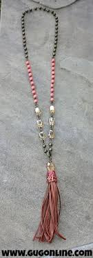 Pink Panache Long Coral Bead And Crystal Necklace With Browntassel Beaded Necklace Beaded Jewelry Jewelry