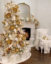 Elegant White And Gold Glam Christmas Tree Decor Gold Magnolia Flowers And Leaf Elegant Christmas Decor Gold Christmas Tree Decorations Elegant Christmas Trees