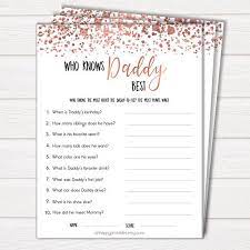 Editable Rose Gold Baby Shower Games Who Knows Daddy Best Game Printable Baby Shower Games Who Knows Daddy Best Game Baby Games Rg1 In 2021 Rose Gold Baby Shower Fun Baby