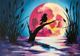 November 2019 The Art Sherpa Youtube Tutorial Moonlight Bird On A Branch The Art Sherpa Painting Art