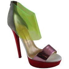 Christian Louboutin Multi Color Suede Jelly And Leather Cutout Heels 37 5 For Sale At 1stdibs