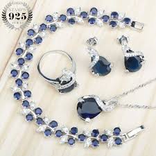 Ebay Ad Blue Stones Jewelry Set 925 Sterling Silver Necklace Bracelet Ring And Earrings Purple Jewelry Costume Jewelry Sets Jewelry Sets