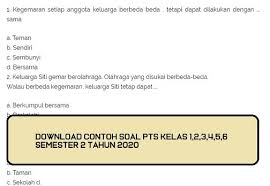 Merupakan soal prediksi untuk mengikuti sbmptn tahun ini. Download Contoh Soal Pts Kelas 1 Semester 2 Dan Kunci Jawaban Tahun 2020 Beritapppk Com
