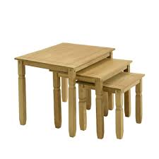 Rustic coffee, console, sofa & end tables : Set Of 3 Coffee Table Nest Nesting Coffee End Tables Corona Mexican Pine Wood Occasional Side Table For Living Room Office Kitchen Bedroom Piccolo Antique Wax Solid Wooden Buy Online In Qatar