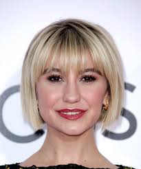 The splendid bob is razor cut all over to maintain a wispy and feathered edge. Chelsea Kane Classic Pageboy Short Straight Light Blonde Bob Haircut With Razor Cut Bangs