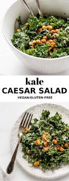 Kale Caesar Salad Vegan Gluten Free Recipe Healthy Salad Recipes Vegan Recipes Healthy Vegan Caesar Salad