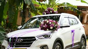 Creta Purple And White Ribbon Wedding Car Decoration Wedding Car Decorations Car Decor Wedding Car