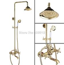 Shop for rain shower heads whether you're doing a bit of diy or transforming your bathroom, browse showerheads in a range of styles and finishes from top brands. Gold Color Brass Bathroom Rain Shower Faucet Set With Ceramic Handheld Shower Clawfoot Tub Mixer Tap Wall Mounted Wgf397 Faucet Set Shower Faucet Setrain Shower Faucet Set Aliexpress