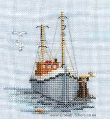 Also includes fish and fishing as well as shells and other creatures living in the sea. Fishing Boat Minuets Cross Stitch Kit From Derwentwater Designs Cross Stitch Landscape Cross Stitch Art Cross Stitch Sea