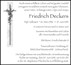 Gravuren in eigener werkstatt tel: Traueranzeigen Von Friedrich Deckers Ga Trauer De