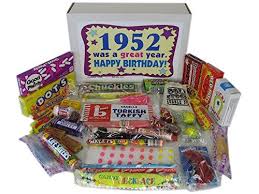 Birthday Gift For 65 Year Old Man 1952 65th Birthday Gift Box Of Retro Nostalgic Candy For A 65 Year Old Man Or Woman Born In The 50s Jr Read Nostalgic Candy Candy Gifts 65th Birthday Gift