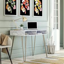 Novogratz Athena Computer Desk With Storage White Marble Walmart Com Walmart Com