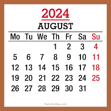 August 2024 Monthly Calendar, Printable Free, Beige, Monday Start –  PashaCoffee.com