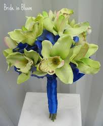 Maybe you would like to learn more about one of these? Green Orchid Royal Blue Wedding Bouquets Silk Bridal Flowers By Bride In Bloom Via Flickr Gail Lovin Blue Green Wedding Blue Wedding Bouquet Wedding Bouquets