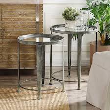 Set end tables beside either arm of the sofa to hold drinks, snacks, remotes. Metal And Mirrored Top Accent Tables Set Of 2 Kirklands