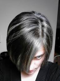 Her Black And Grey Hair Cool Transitioning Streaks Black And Grey Hair Blending Gray Hair Hair Highlights