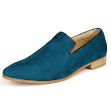Blue Teal Suede Mens Oxfords Flats Loafers Dress Shoes