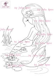 Mermaid Digital Stamps Sea Stamps Siren Little Mermaid Etsy In 2021 Digital Stamps Coloring Pages Digi Stamp