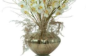 Fabric flowers as an element of interior decor. Stunning Faux White Cymbidium In A Gold Vase Preserved Floral Arrangements Silk Flowers