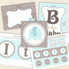These colorful prints with curving fonts are perfect for a spring or summertime shower to welcome your new bundle of joy. Elephant Boy Printable Baby Shower Decorations Lil Sprout Greetings