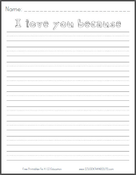 i love you because writing prompt worksheet student handouts