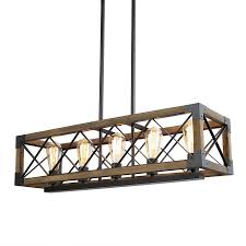 Lnc Livia Nature Wood Brown And Black Farmhouse Seeded Glass Linear Kitchen Island Light Lowes Com Kitchen Island Lighting Kitchen Island Chandelier Wood Kitchen Island