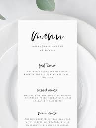 Layer and center the menu card on top of the base conversation card and punch a small hole through the two pieces. Paper Party Supplies Paper Simple Wedding Menu Printable Black White Menu Card Editable Template Placecard Engagement Classic Wedding Menu Template Bridal Shower
