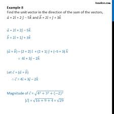 Example 8 Find Unit Vector In Direction Of Sum Of Vectors Addition Resultant Of Vectors The Unit Directions Sum