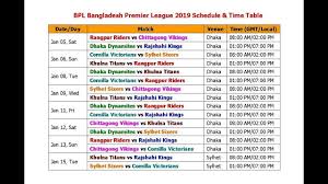 Bpl Bangladesh Premier League 2019 Schedule Time Table