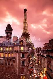 Paris Street Scene With Eiffel Tower And Red Sky By Panoramic Images Paris Beautiful Paris Eiffel Tower
