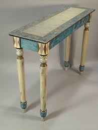 Hand Painted Hall Table Vanity Desk Turned Legs Teal Custom Made To Order Antika Mobilya Mobilya Boyama Boyanmis Mobilya